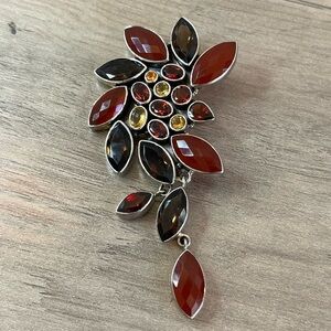 Nicky Butler Carnelian Smokey Quartz Topaz Vintage Brooch Pendant Necklace
